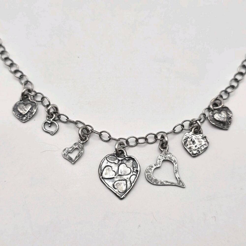 SILPADA Oxidized Sterling Silver 7 HEARTS Pendants Charms 18-20" Necklace